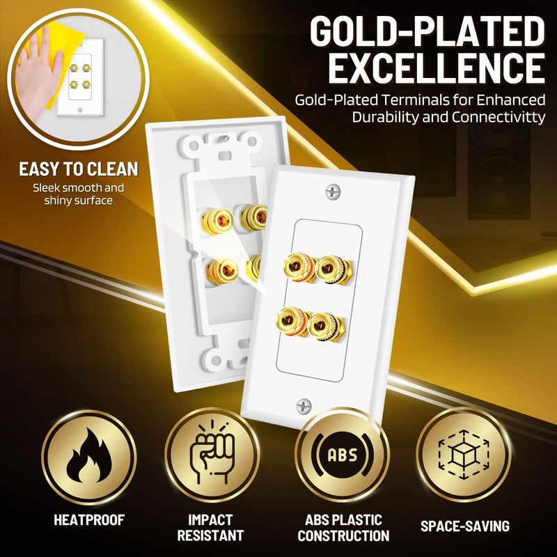 TNP Products TNP Home Theater Wall Plate - Banana Plug Wall Plate, 2 Speaker Wire with Gold-Plated Terminals, Single Gang Audio, In-Wall Surround Sound Connection Plates, White - Image 3